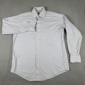 Brooks Brothers Shirt Mens 16.5 Blue Striped Dress Button Up Long Sleeve STAINED